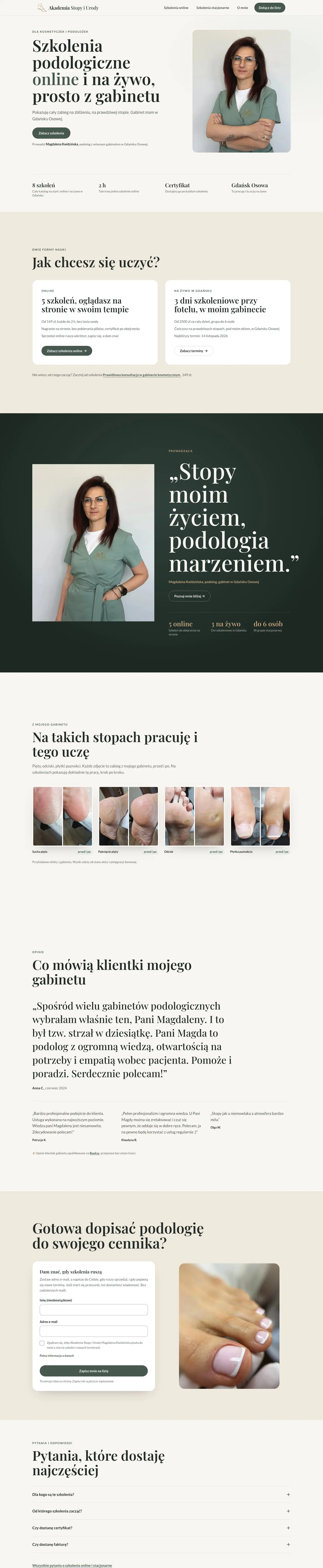 Strona Akademia Stopy i Urody na ekranie komputera
