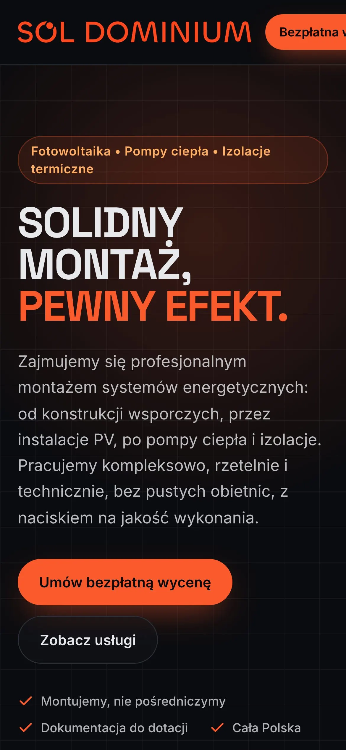 Strona Sol Dominium na ekranie telefonu